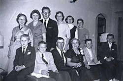 Hartke Family: (front row) Mike, Frank, father Alphonse, mother Sophia, Chuck, and Phil. (Back row) Elvira, Pat, Jerry, Mary Lou